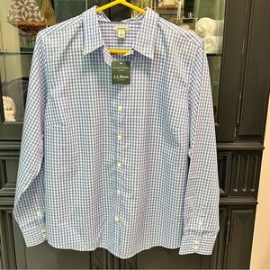 L.L. Bean Blue Gingham Blouse, Size L, New!